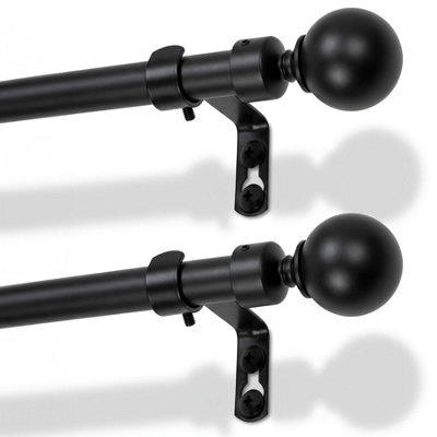 Harbour Housewares Extendable Metal Ball Curtain Poles Kit - 77 To 150Cm - Matt Black - Pack Of 2 - image 1