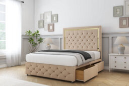 "Sloomy Sofia Gold Pebble Plush Divan Bed Set 2 Drawers Left Side  26"" Strutted  & 12"" Footboard 5' King" - thumbnail 3
