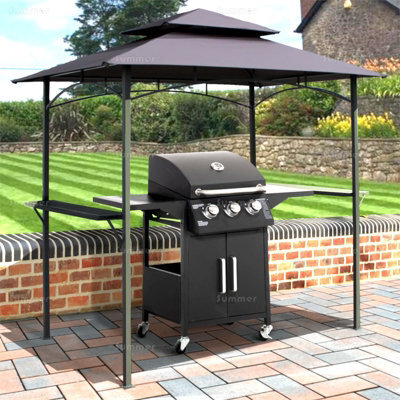 Barbecue Shelter Gazebo With Showerproof Sunshade Canopy And Side Shelves, Grey, 1.3X2.0M