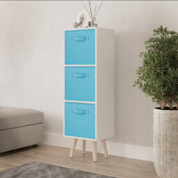 Urbn-Living Urbnliving 80Cm Height 3 Tier White Wooden Storage Sky Blue Insert Bookcase Scandinavian Style Pine Legs