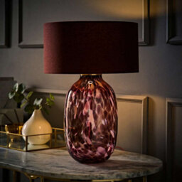 Valuelights Belinda Burgundy Confetti Glass Table Lamp With Drum Shade And Bulb