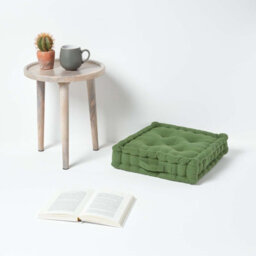 Homescapes Rajput Ribbed Cotton Floor Cushion Dark Olive - thumbnail 2