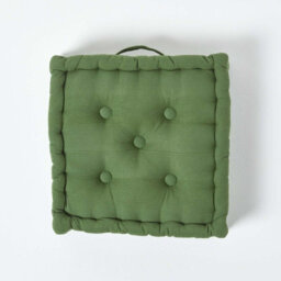 Homescapes Rajput Ribbed Cotton Floor Cushion Dark Olive - thumbnail 3