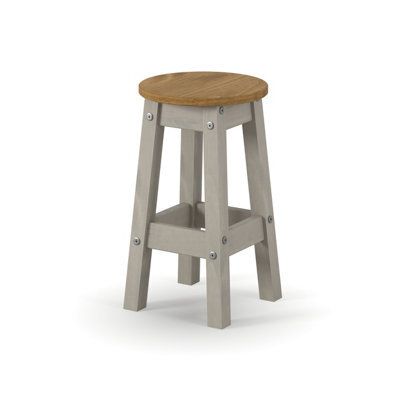 Core Products Corona Pair Of Grey Round Breakfast Stools - Wooden Bar Stools 51 X 32 X 32Cm - image 1