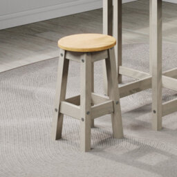 Core Products Corona Pair Of Grey Round Breakfast Stools - Wooden Bar Stools 51 X 32 X 32Cm - thumbnail 2