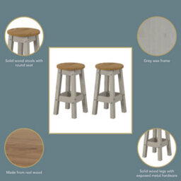 Core Products Corona Pair Of Grey Round Breakfast Stools - Wooden Bar Stools 51 X 32 X 32Cm - thumbnail 4