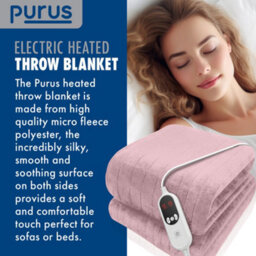 Purus Deluxe Pink Xl Electric Throw Heated Double Over Electric Blanket Soft Fleece 9 Heat & 12 Timer Settings - thumbnail 5