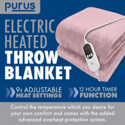 Purus Deluxe Pink Xl Electric Throw Heated Double Over Electric Blanket Soft Fleece 9 Heat & 12 Timer Settings - thumbnail 2