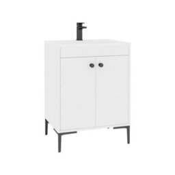 Royal Bathrooms Verona 600mm Gloss White Floor Standing Vanity Unit 2 Door With Stone Basin & Matt Black Knob - thumbnail 6