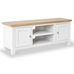 Farro White 120Cm Large Tv Unit - Fully Assembled - Painted With Oak Top By Roseland Furniture
