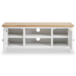 Farro White 120Cm Large Tv Unit - Fully Assembled - Painted With Oak Top By Roseland Furniture - thumbnail 5