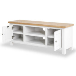 Farro White 120Cm Large Tv Unit - Fully Assembled - Painted With Oak Top By Roseland Furniture - thumbnail 4