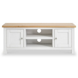 Farro White 120Cm Large Tv Unit - Fully Assembled - Painted With Oak Top By Roseland Furniture - thumbnail 3