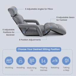 Costway Folding Sofa Chair 6 Positions Adjustable Floor Lazy Chair With Armrest Single Sofa - thumbnail 6