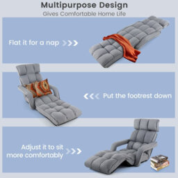 Costway Folding Sofa Chair 6 Positions Adjustable Floor Lazy Chair With Armrest Single Sofa - thumbnail 7