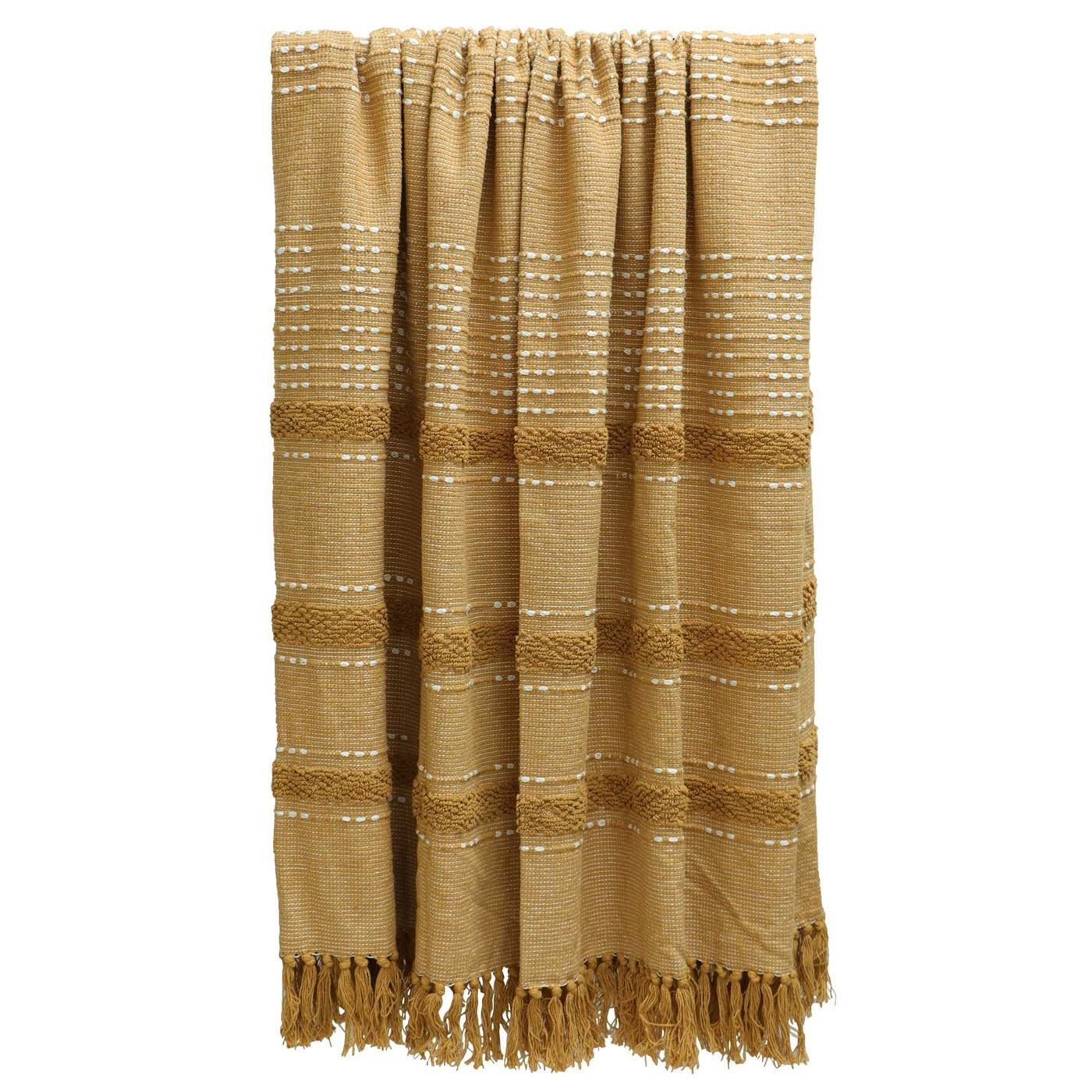 Ochre Woven Throw Blanket, Yellow 100% Cotton - Barker & Stonehouse - image 1
