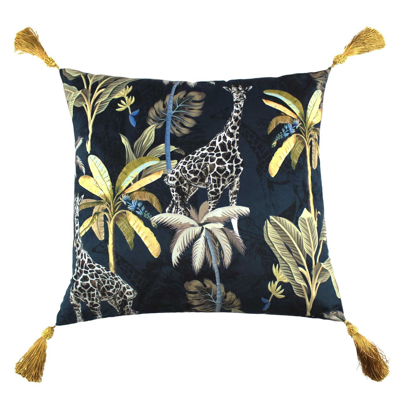 Tropical Tassel Cushion, Square, Navy Fabric - Barker & Stonehouse - image 1