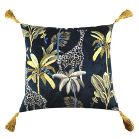 Tropical Tassel Cushion, Square, Navy Fabric - Barker & Stonehouse