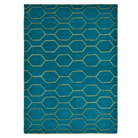 Deco Teal 170x240Cm Rug, Square Wool Blend - W170cm - Barker & Stonehouse