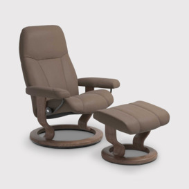 Stressless Consul Small Recliner Chair & Footstool Quickship, Brown Leather - Barker & Stonehouse