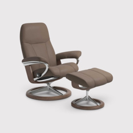 Stressless Consul Large Recliner Chair & Stool With Signature Base, Brown Leather - Barker & Stonehouse