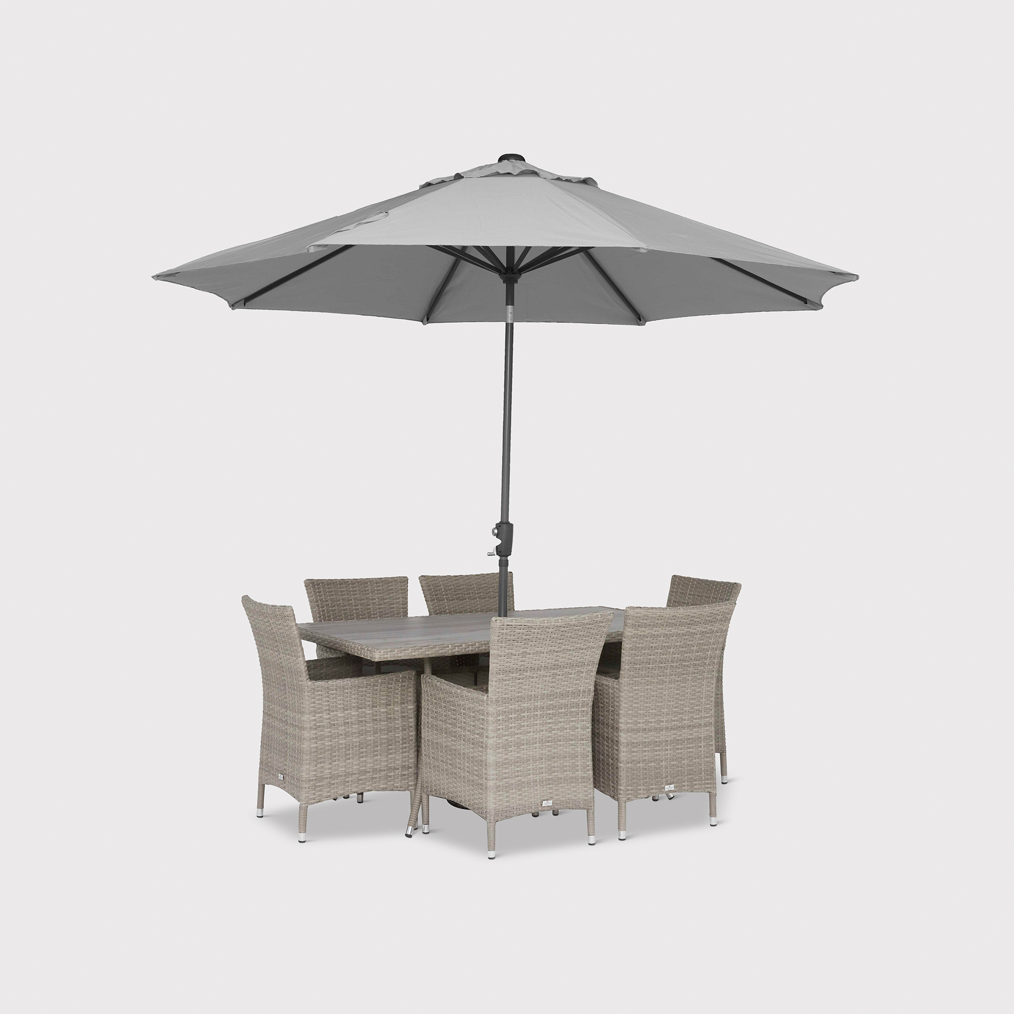 Ronda 6 Seat Rectangular Garden Dining Set, Rattan, Grey - Barker & Stonehouse
