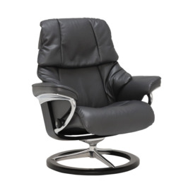 Stressless Reno Small Recliner Chair & Stool With Signature Base, Black Leather - Barker & Stonehouse - thumbnail 1
