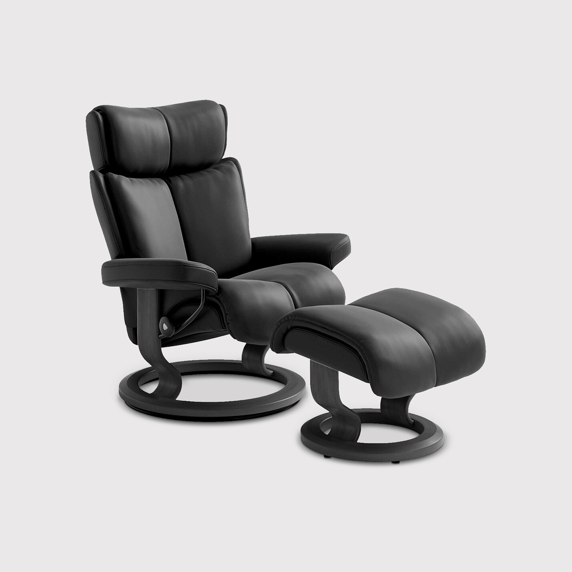 Stressless Magic Small Recliner Chair & Stool With Classic Base, Black Leather - Barker & Stonehouse - image 1