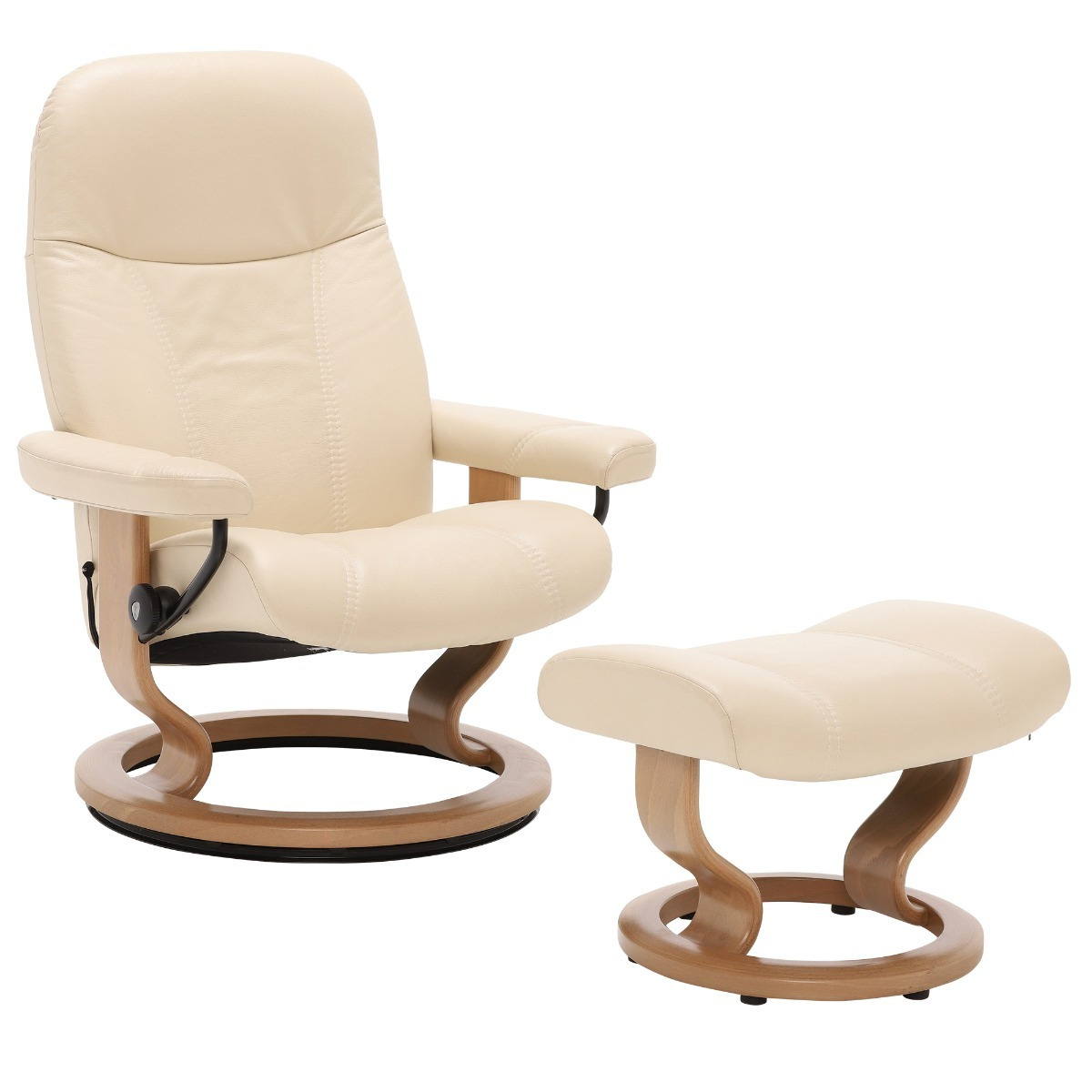 Stressless Consul Small Recliner Chair & Stool, Neutral Leather - Barker & Stonehouse - image 1