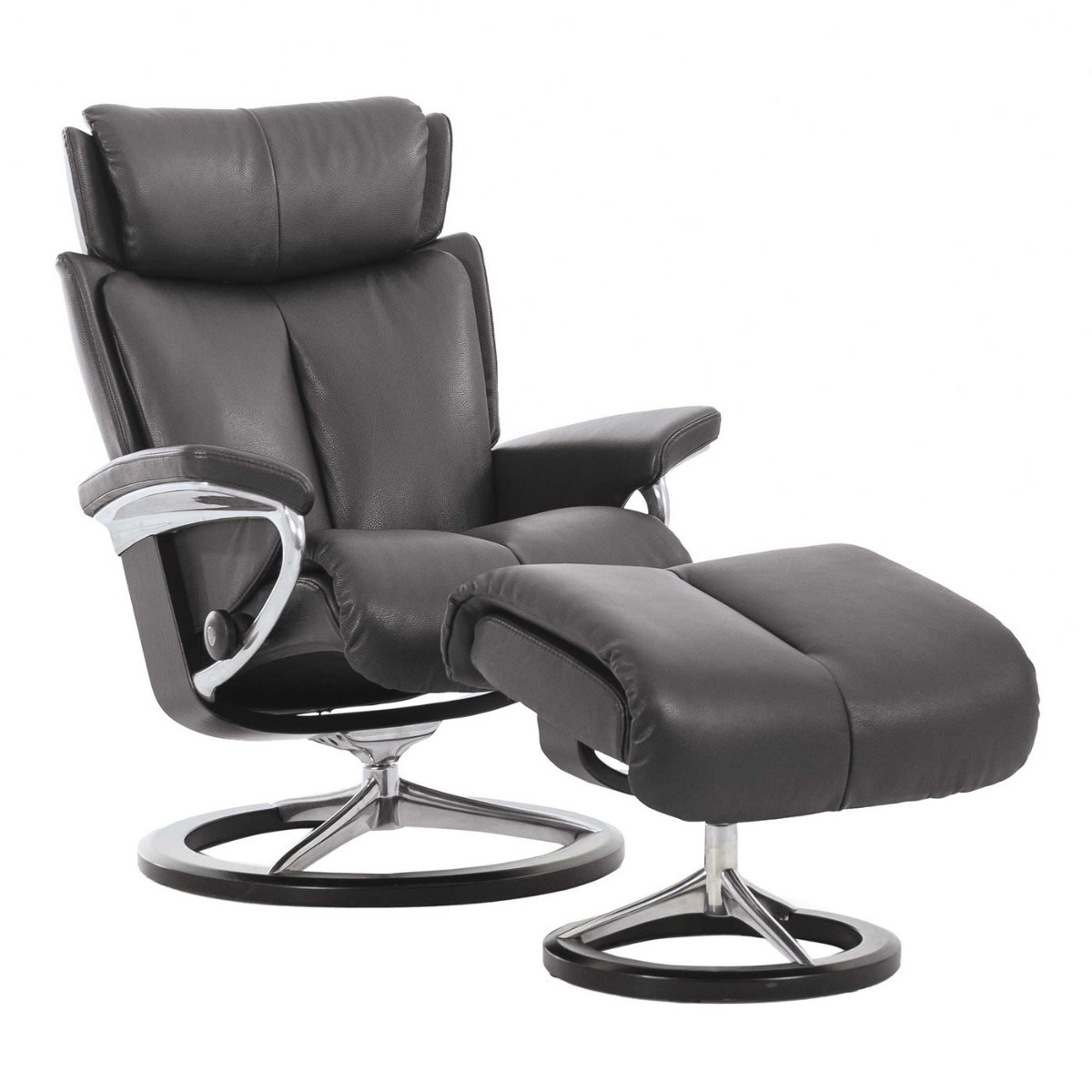 Stressless Magic Medium Recliner Chair & Stool With Signature Base, Black Leather - Barker & Stonehouse - image 1