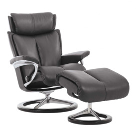Stressless Magic Medium Recliner Chair & Stool With Signature Base, Black Leather - Barker & Stonehouse - thumbnail 1