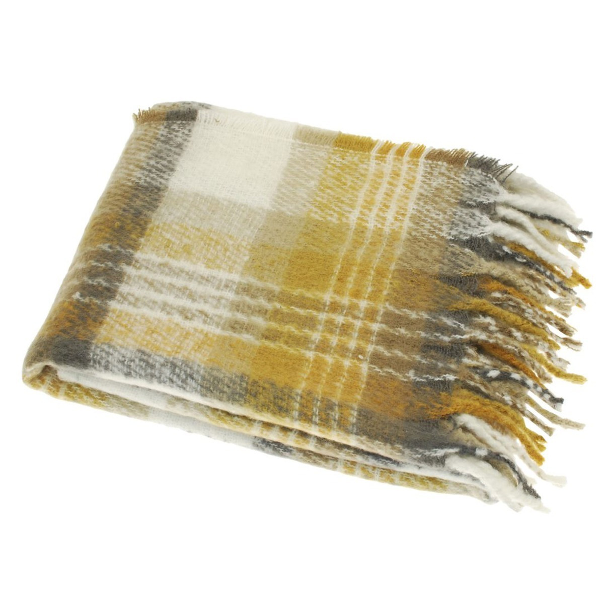 Ochre Tartan Throw Blanket, Yellow Polyester - Barker & Stonehouse - image 1