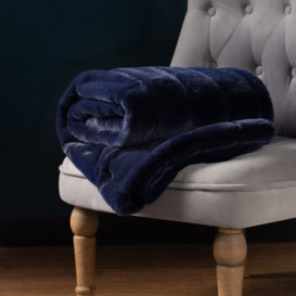 Navy Faux Fur Throw Blanket, Blue Polyester - Barker & Stonehouse - thumbnail 2