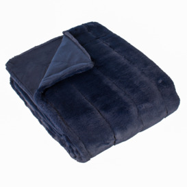 Navy Faux Fur Throw Blanket, Blue Polyester - Barker & Stonehouse