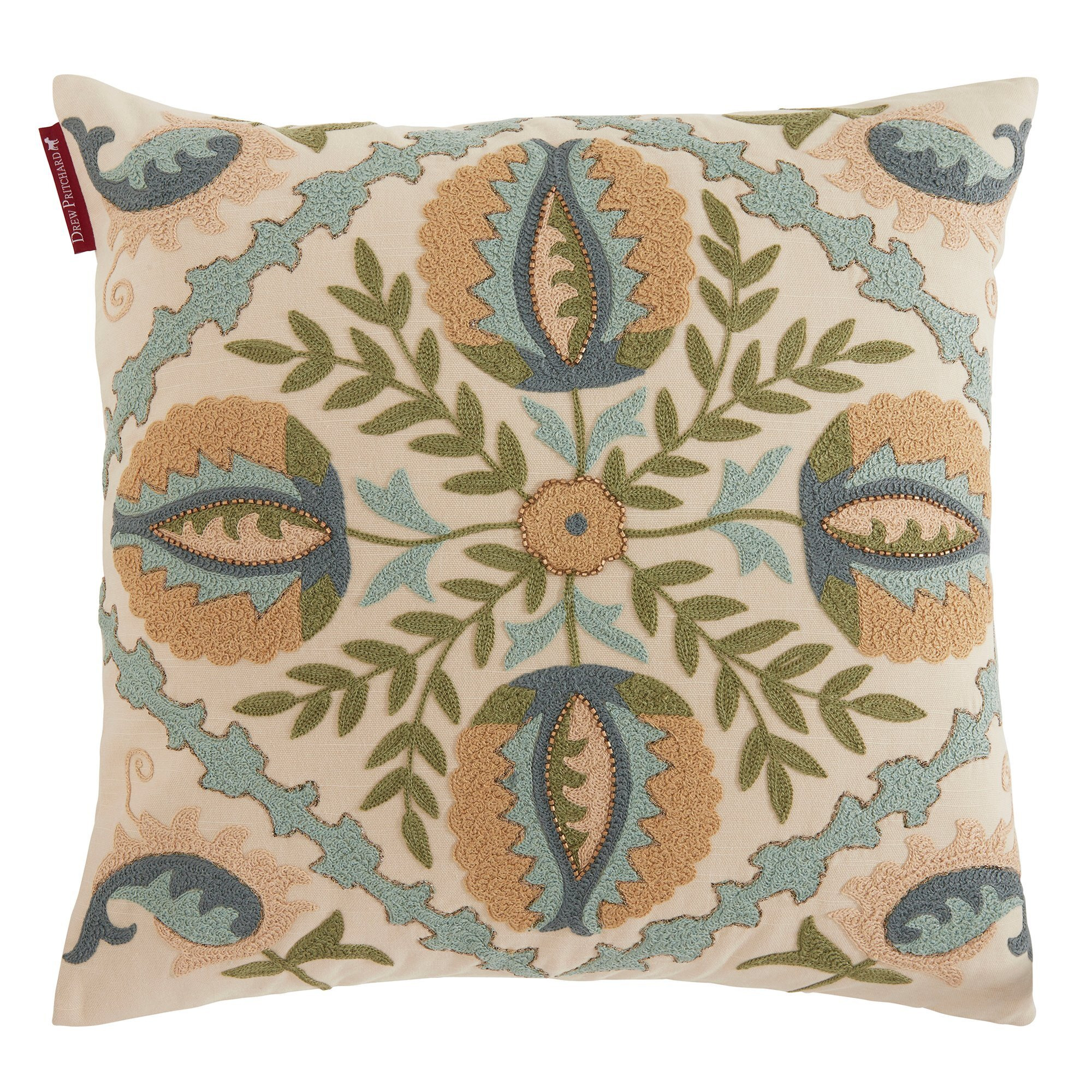 Embroided Chinosiere Cushion, Square, Neutral - Barker & Stonehouse - image 1