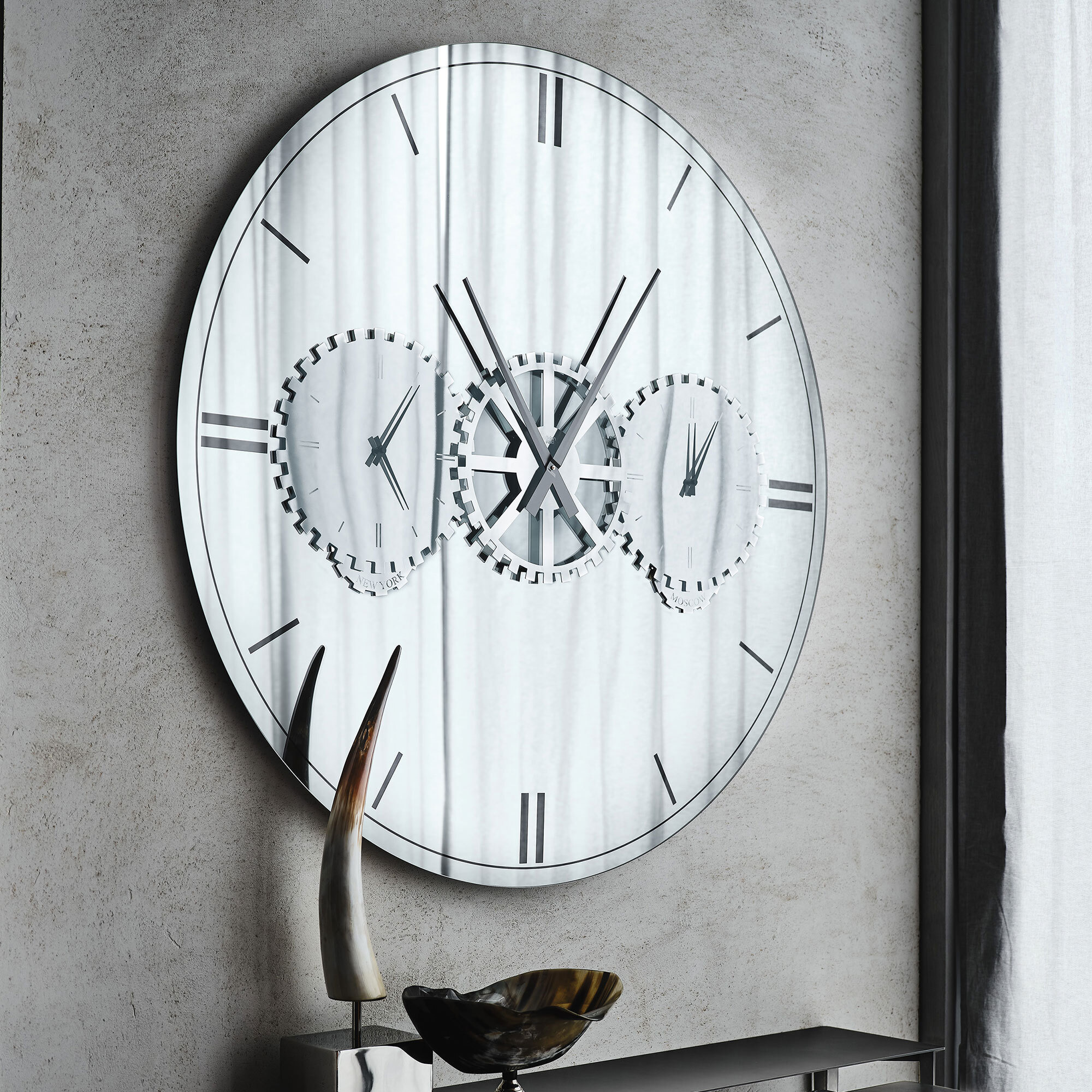 Cattelan Italia Times Mirror/Clock, Round, Silver Glass - Barker & Stonehouse - image 1