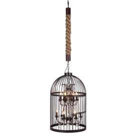 Large Birdcage Chandelier, Brown Metal - Barker & Stonehouse