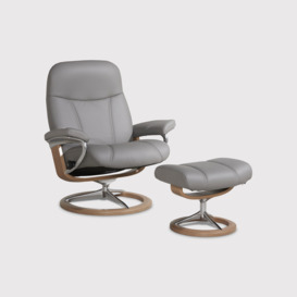 Stressless Consul Large Recliner Chair & Stool, Grey Leather - Barker & Stonehouse - thumbnail 1
