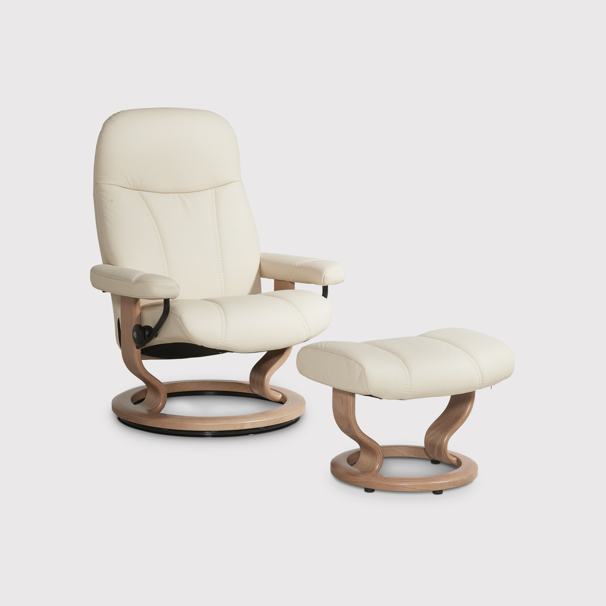 Stressless Consul Medium Recliner Chair & Stool, Neutral Leather - Barker & Stonehouse - image 1