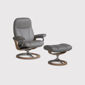 Stressless Consul Medium Recliner Chair & Stool, Grey Leather - Barker & Stonehouse