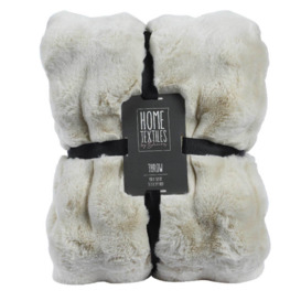 Faux Fur Off White Throw Blanket, Neutral Polyester - Barker & Stonehouse