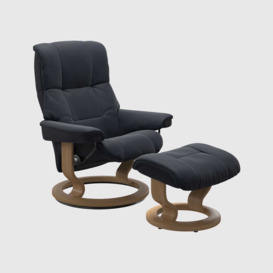 Stressless Mayfair Medium Classic Recliner Chair w/footstool, Blue Leather - Barker & Stonehouse