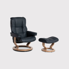 Stressless Mayfair Medium Classic Recliner Chair w/footstool, Blue Leather - Barker & Stonehouse - thumbnail 1