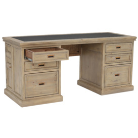 Verberie Desk Top With Vinyl Inlay & Drawers, Neutral Wood - Barker & Stonehouse - thumbnail 3