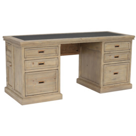 Verberie Desk Top With Vinyl Inlay & Drawers, Neutral Wood - Barker & Stonehouse
