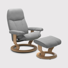 Stressless Consul Medium Recliner Chair & Footstool Quickship, Grey Leather - Barker & Stonehouse