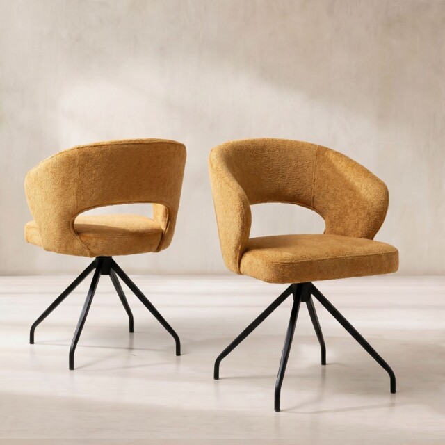Pure Furniture Cagney Swivel Curved Leg Dining Chair, Gold Fabric - Barker & Stonehouse - image 1