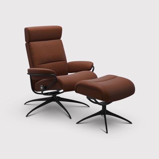 Stressless Tokyo Recliner Chair Adj Headrest & Stool, Brown Leather - Barker & Stonehouse - image 1