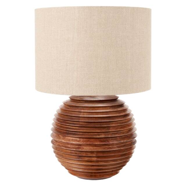 Round Turned Wood Table Lamp, Brown - Barker & Stonehouse