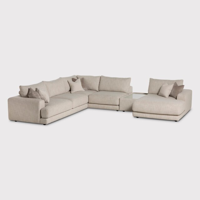 Lomax Lhf Large Chaise Corner Modular Sofa With Table, Neutral Fabric - Barker & Stonehouse - image 1